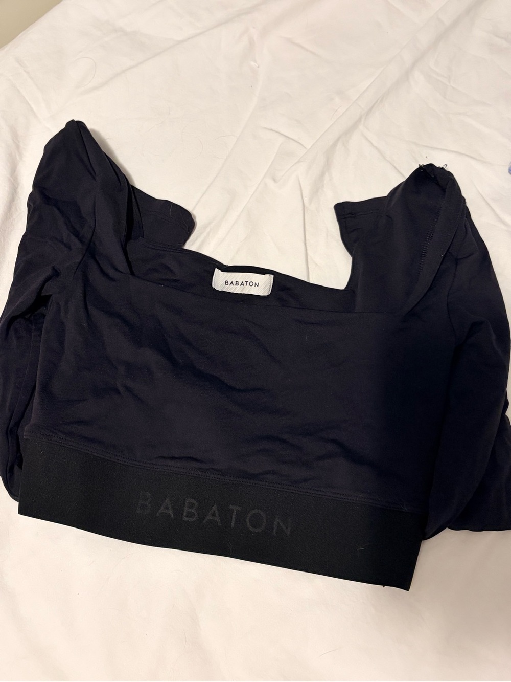 Babaton Black Contour Square-Neck Cropped Long Sleeve